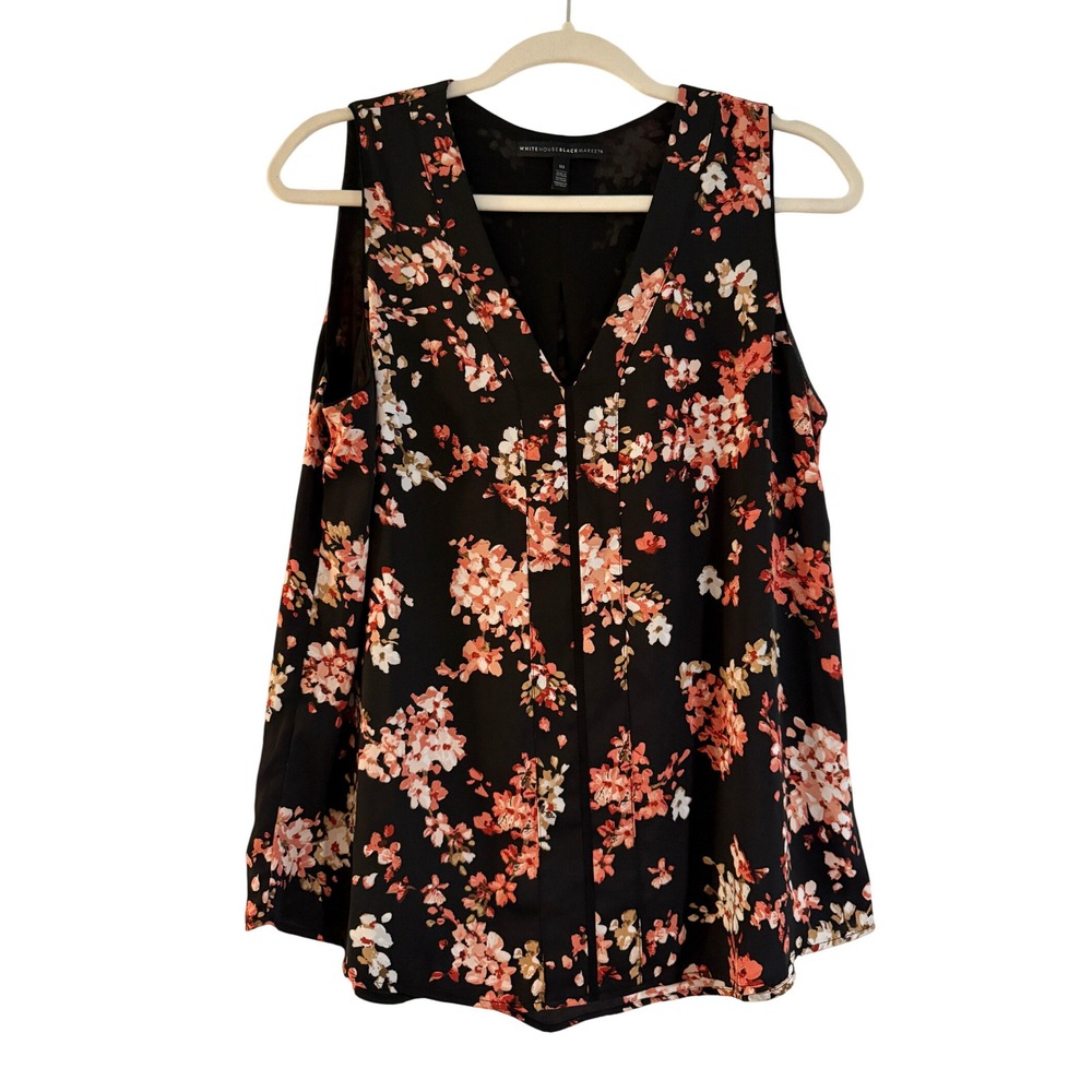 White House Black Market Sleeveless Floral V Neck Top‎ Womens Size 10